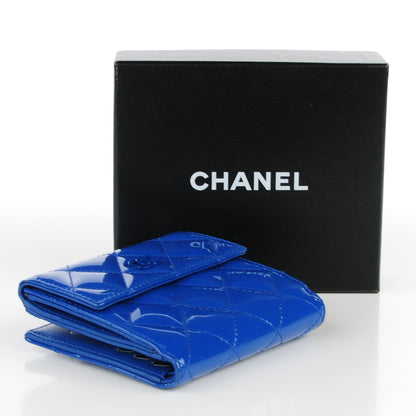 Chanel Patent Quilted CC French Wallet Blue 4 of 8