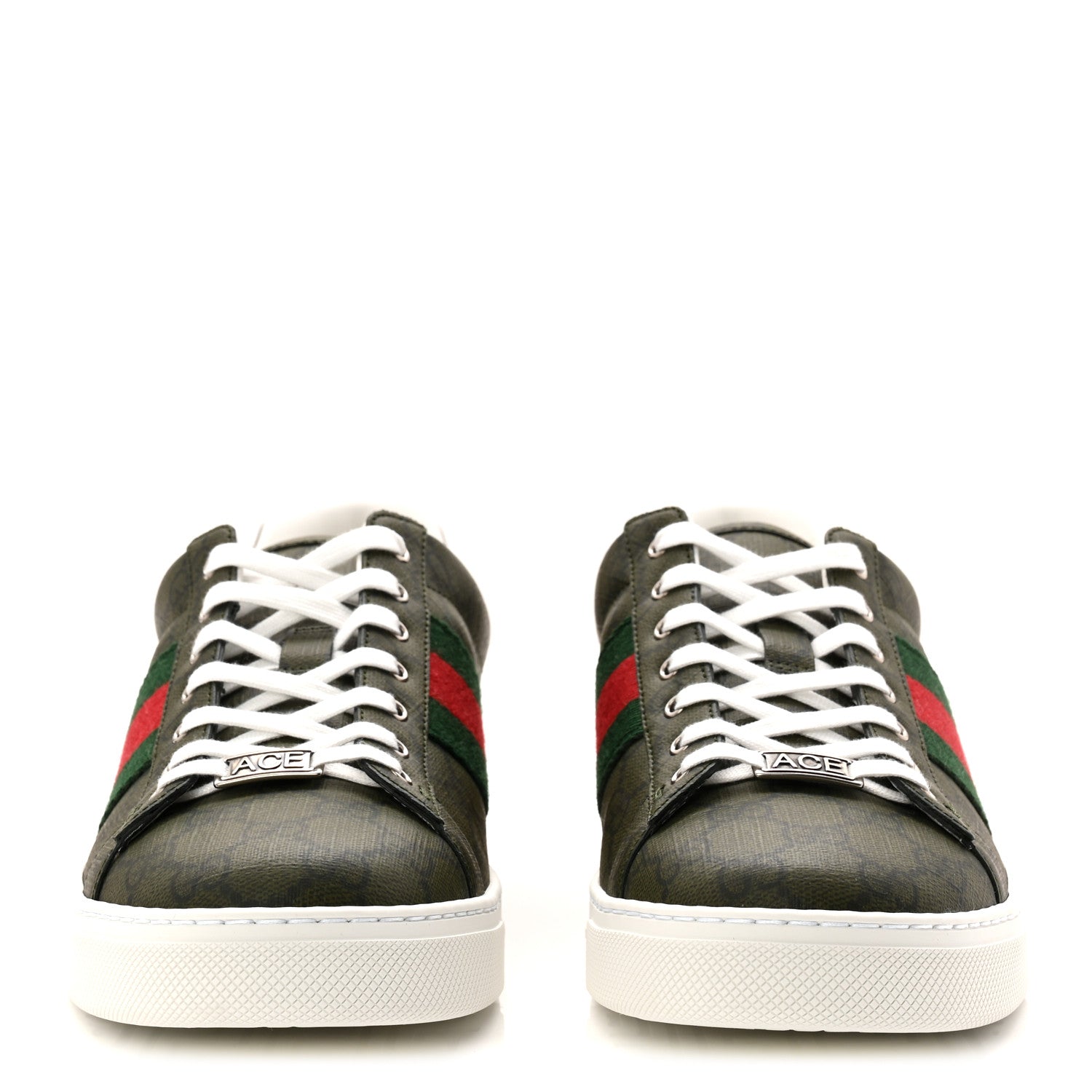 Gucci GG Supreme Monogram Web Mens New Ace Sneakers 9 Dark Vintage Olive 2 of 10