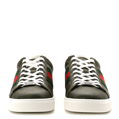 Gucci GG Supreme Monogram Web Mens New Ace Sneakers 9 Dark Vintage Olive 2 of 10