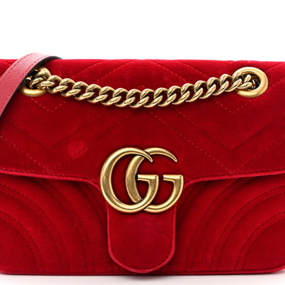 Gucci Velvet Matelasse Mini GG Marmont Shoulder Bag Hibiscus Red 5 of 10