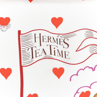 Hermes Silk Tea Time Scarf 70 White Framboise Rouge 2 of 6