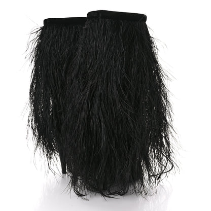 Saint Laurent Velluto Master Ostrich Yeti 110 Short Boots 37 Black 4 of 8