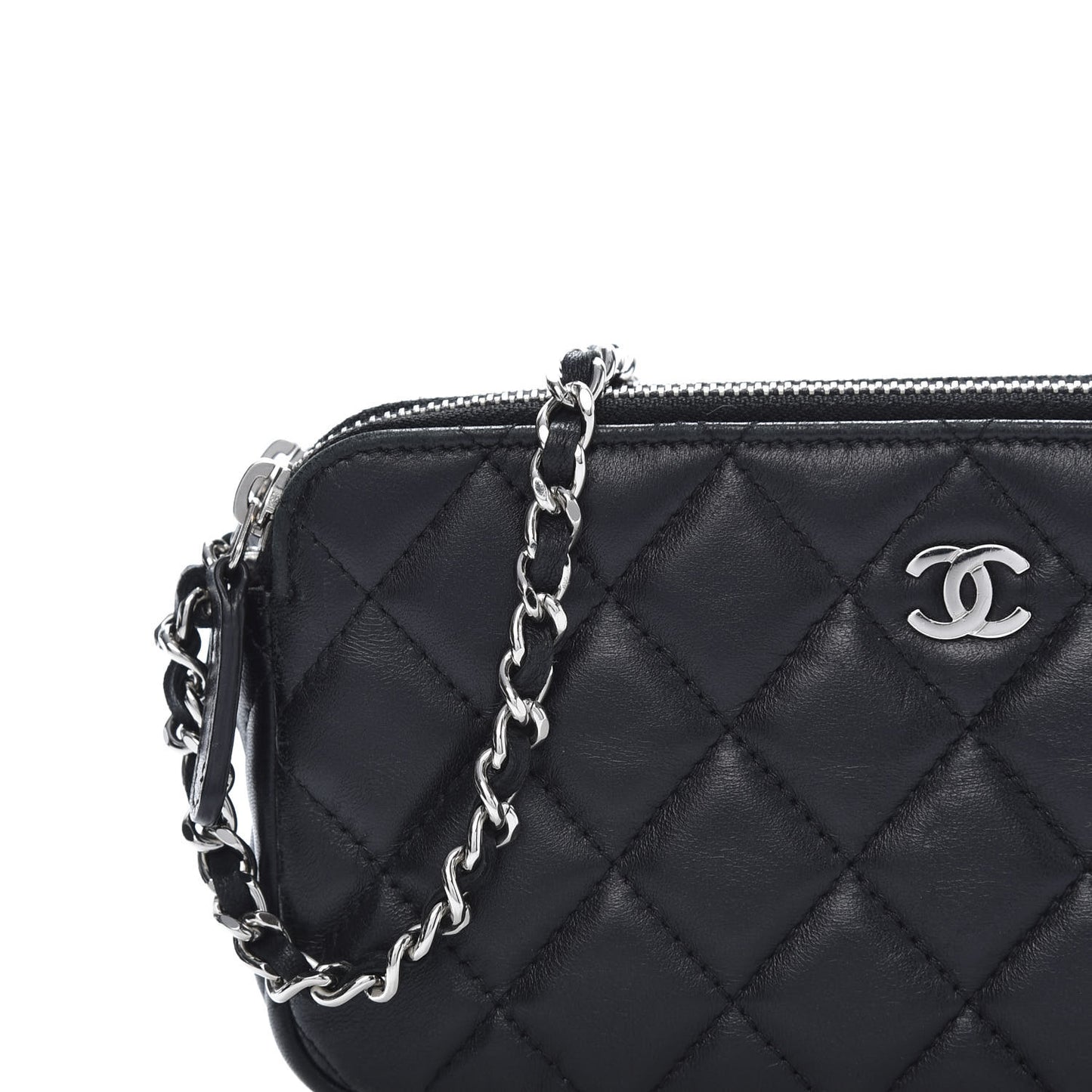 Lambskin Quilted Small Clutch With Chain Black