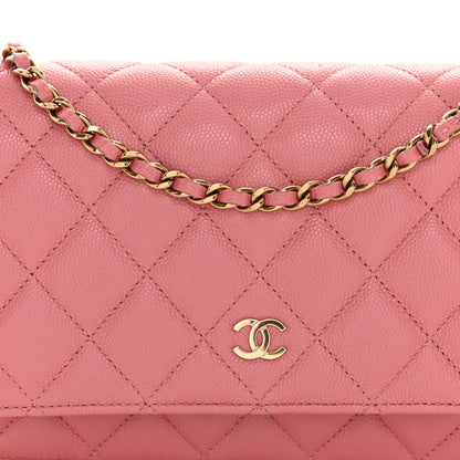 Chanel Shiny Caviar Quilted Wallet On Chain WOC Pink 8 of 11