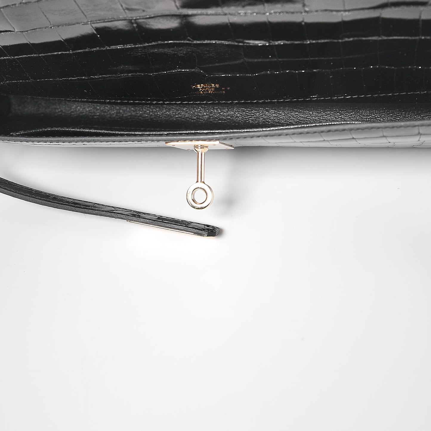 Shiny Niloticus Crocodile Kelly Cut Pochette Black