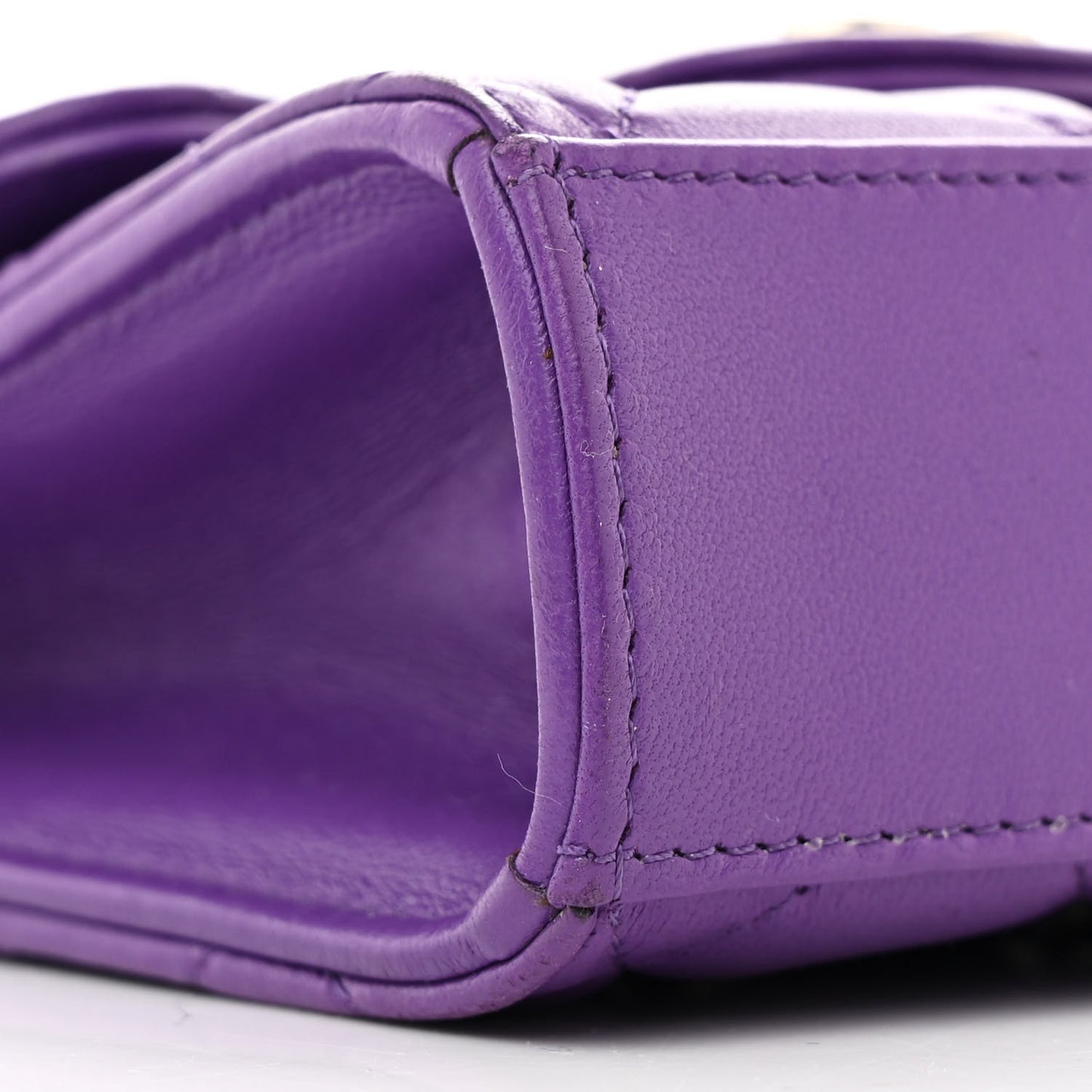 Lambskin Quilted Top Handle Flap Clutch With Chain Purple