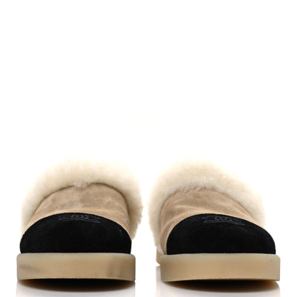 Chanel Suede Shearling CC Cap Toe Mules 41 Beige Black 3 of 10
