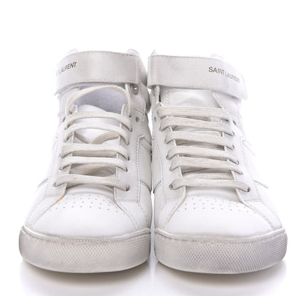 Saint Laurent Calfskin Distressed Lenny Logo-Print High Top Sneakers 36.5 Blanc Optique 2 of 9