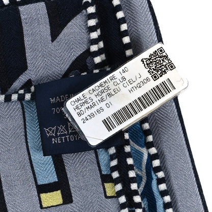 Hermes Cashmere Silk Horse Club Shawl 140 Marine Jaune 4 of 4