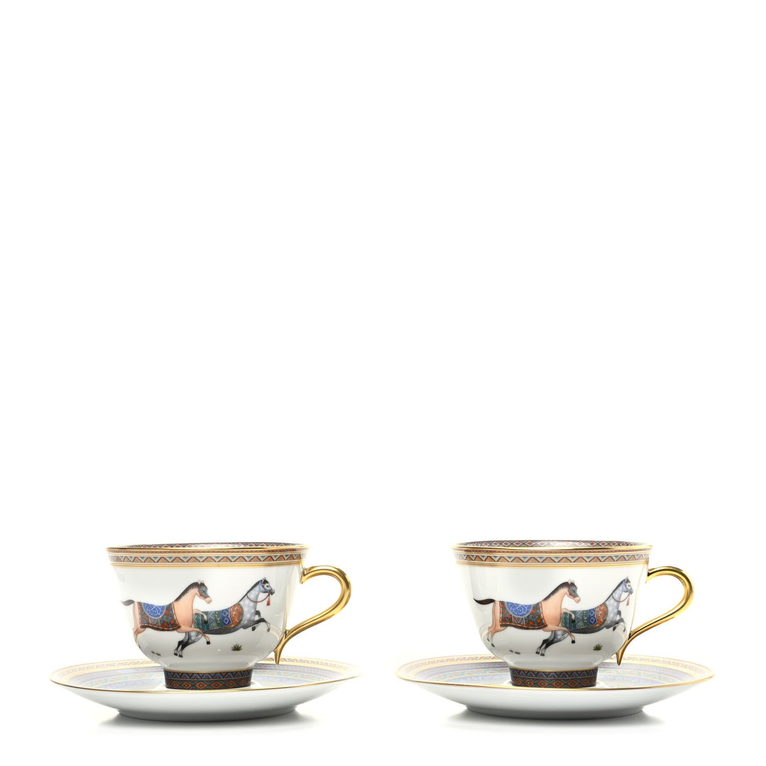 Hermes Porcelain Cheval d'Orient Tea Cup and Saucer Set of 2 1 of 7