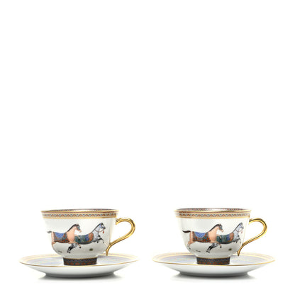 Hermes Porcelain Cheval d'Orient Tea Cup and Saucer Set of 2 1 of 7