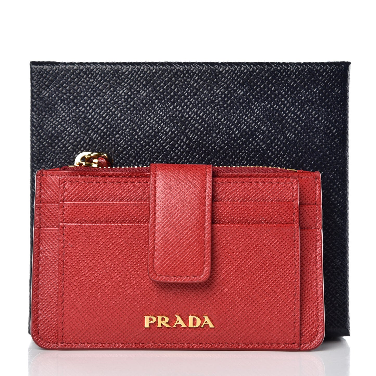 Saffiano Metal Coin Case Card Holder Fuoco