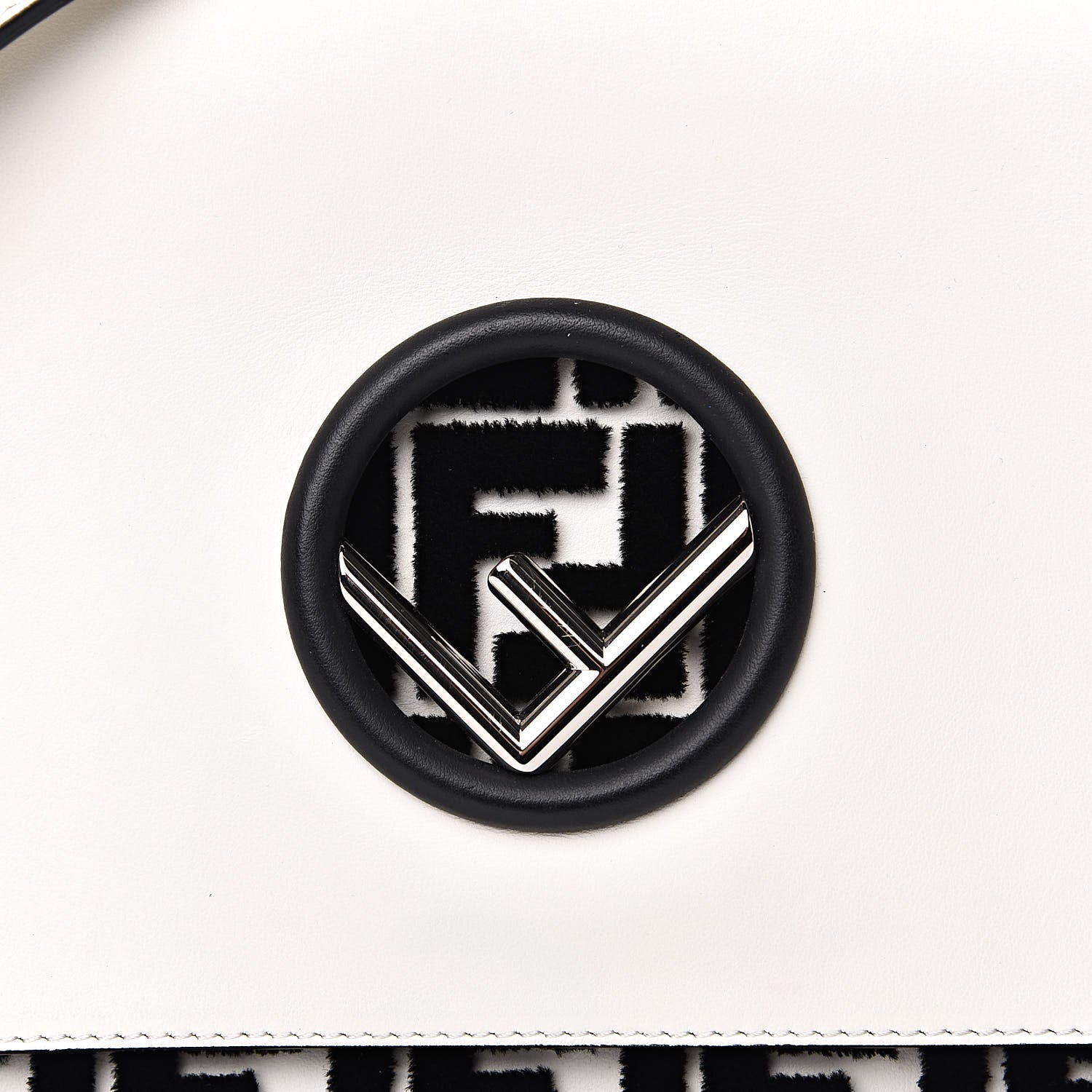 Fendi Vitello Century Velvet F is Fendi FF Embroidered Kan I Shoulder Bag White Black 13 of 13