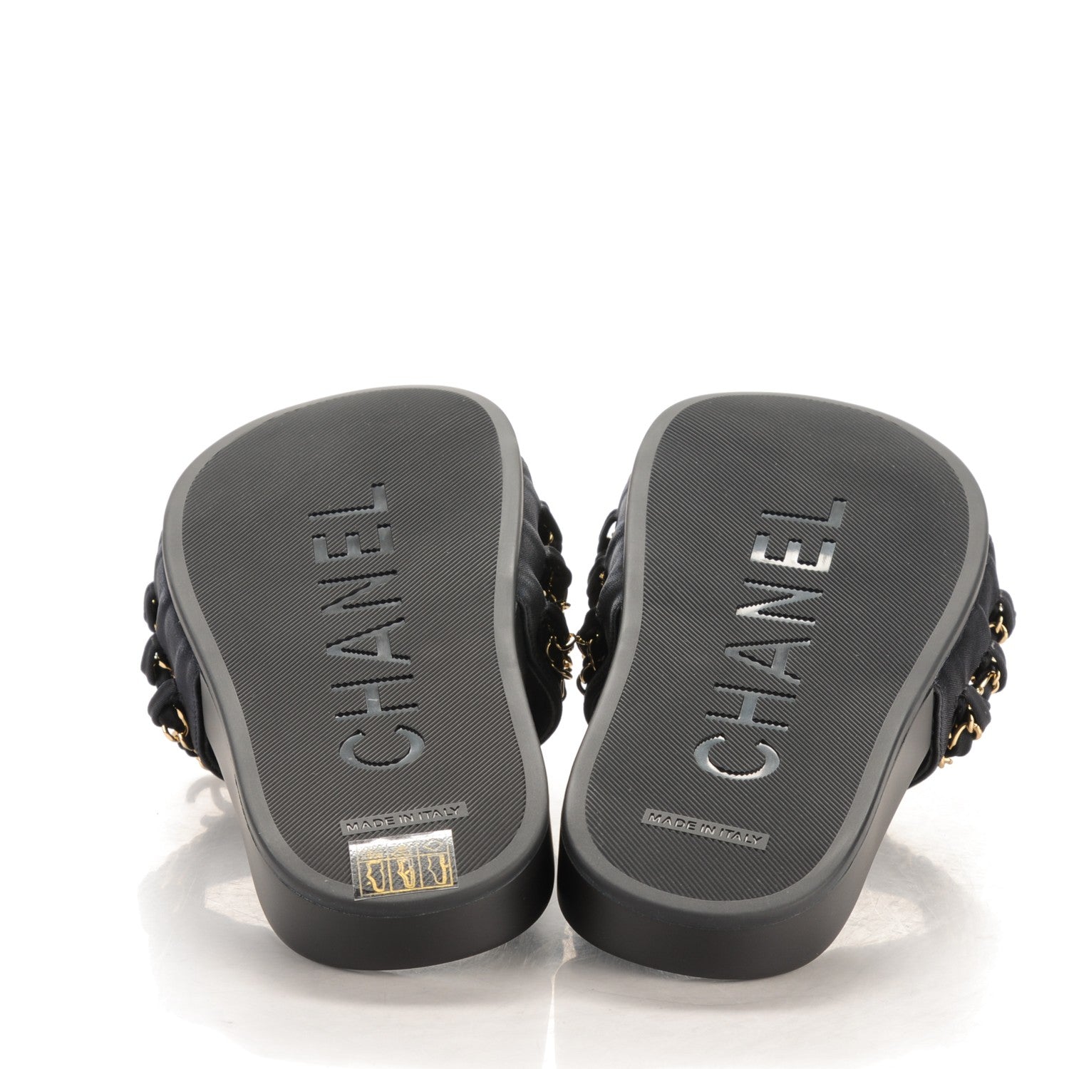 Chanel Lambskin Canvas Chain Flat Sandals 37 Marine 5 of 7