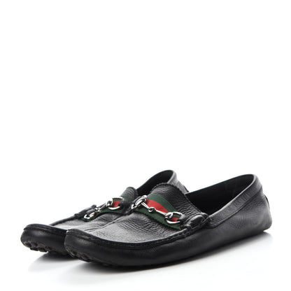 Gucci Calfskin Mens Horsebit Web Driver Loafers 8.5 Black 3 of 7