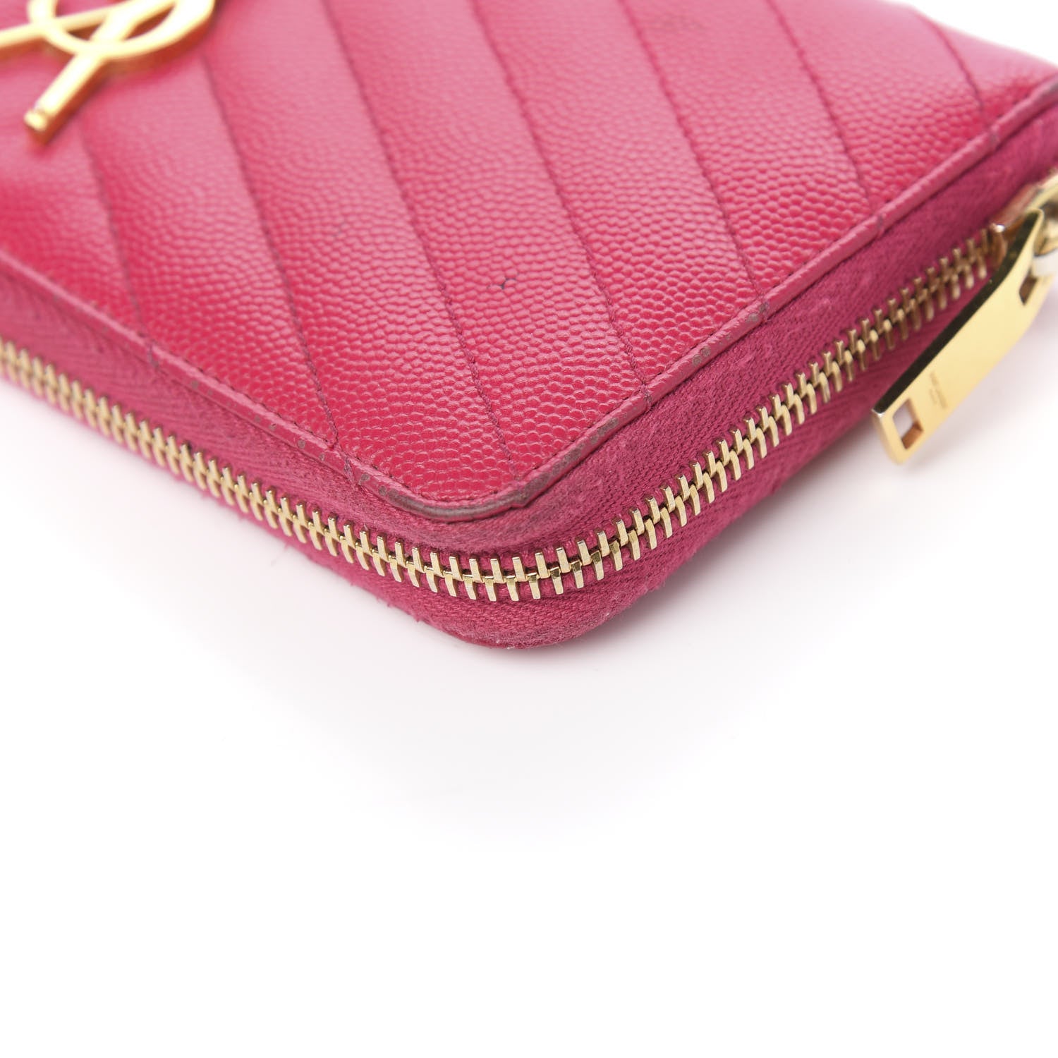 Saint Laurent Grain De Poudre Matelasse Chevron Monogram Zip Around Wallet Fuchsia 9 of 10