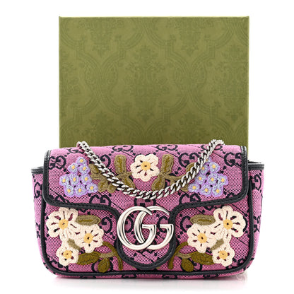 Gucci Monogram Multicolor Matelasse Diagonal Floral Embroidered Super Mini GG Marmont Shoulder Bag Pink Blue Ivory Green Lilac 11 of 11