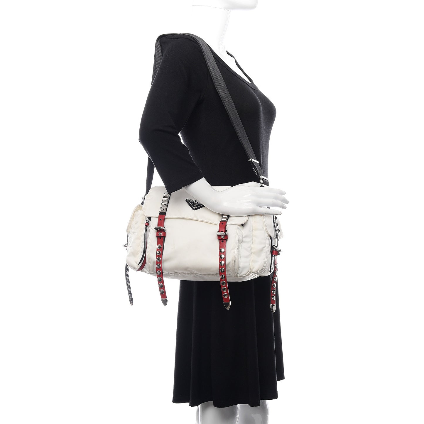 Nylon New Vela Studded Messenger White Fuoco