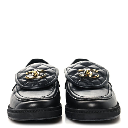 Chanel Lambskin Quilted CC Turnlock Loafers 37 Black 3 of 9
