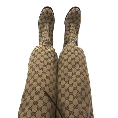 Gucci Monogram Over the Knee Boots 40 Beige Ebony 5 of 7