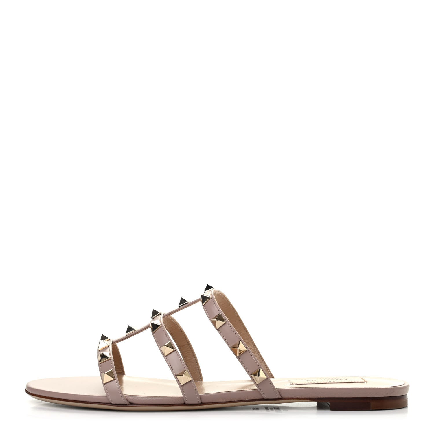 Valentino Garavani Nappa Rockstud Caged Flat Slide Sandals 39.5 Poudre 1 of 8