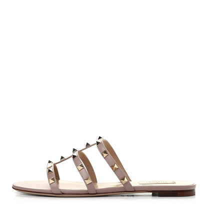 Valentino Garavani Nappa Rockstud Caged Flat Slide Sandals 39.5 Poudre 1 of 8