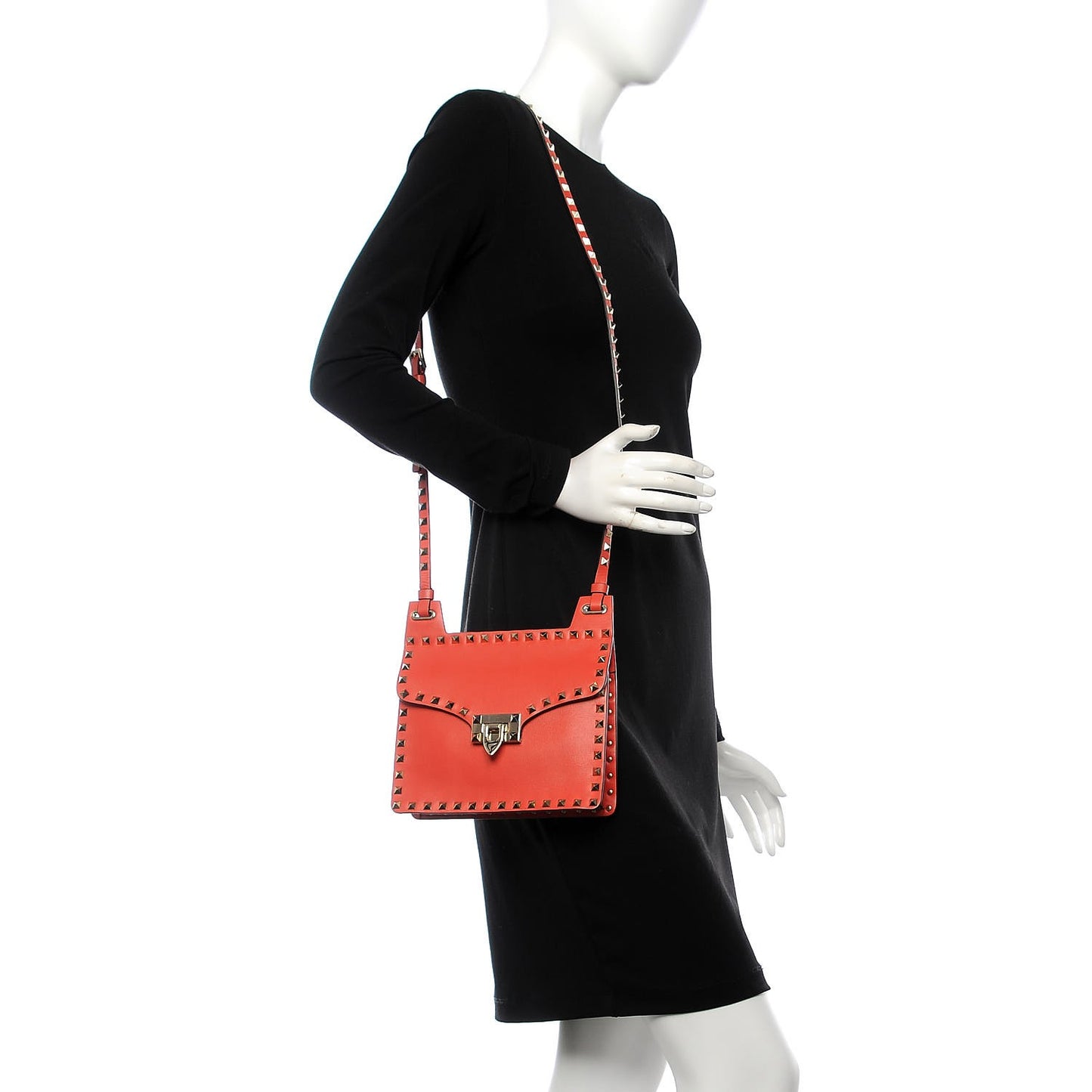 Calfskin Rockstud Crossbody Messenger Bag Deep Coral
