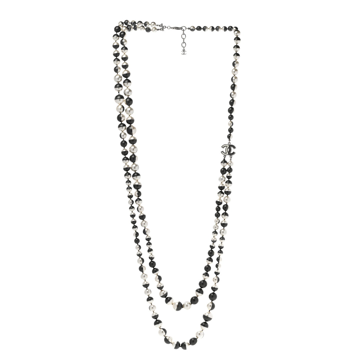Pearl CC Long Necklace Ivory Black