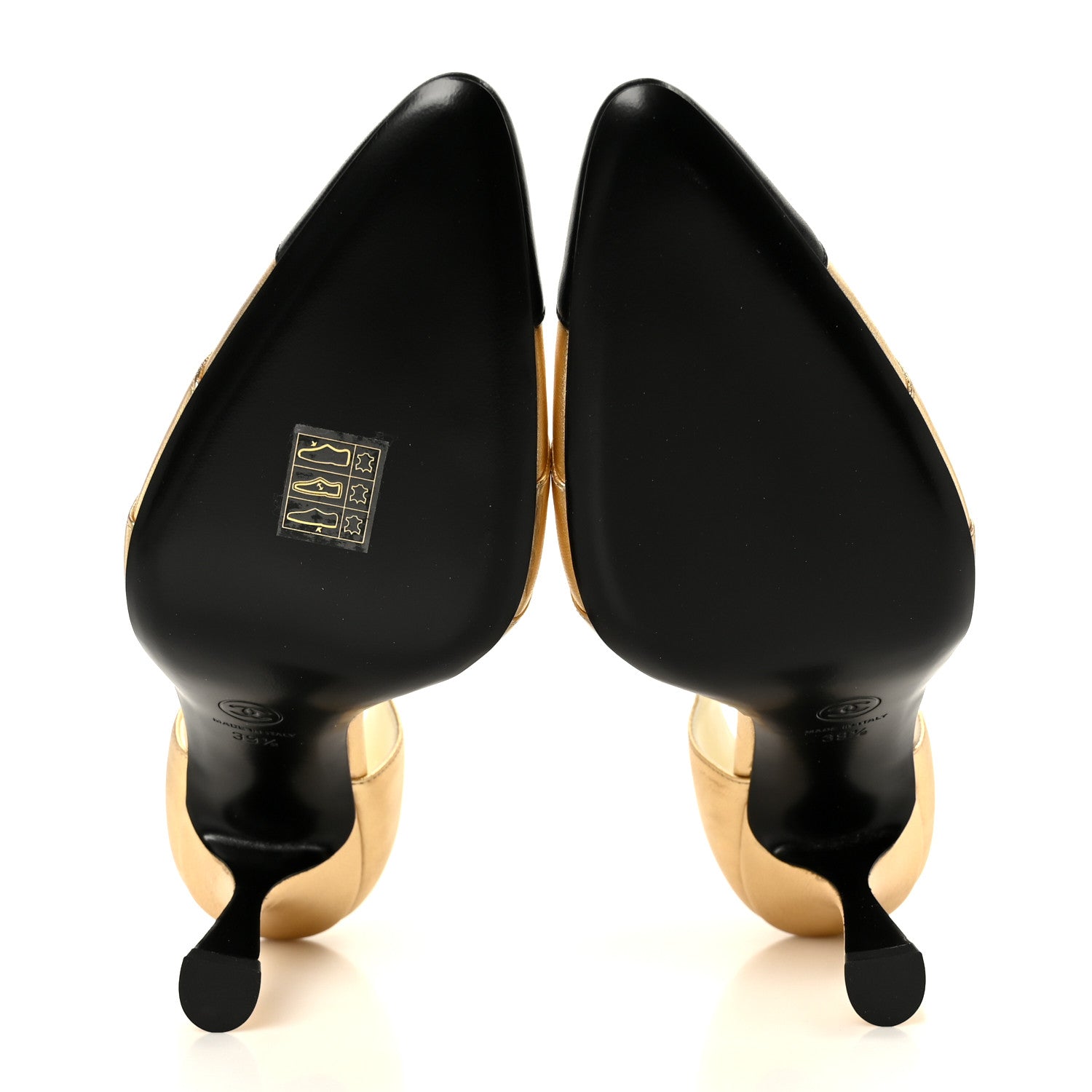 Chanel Laminated Lambskin Cap Toe CC Mary Jane Pumps 39.5 Gold Black 6 of 10