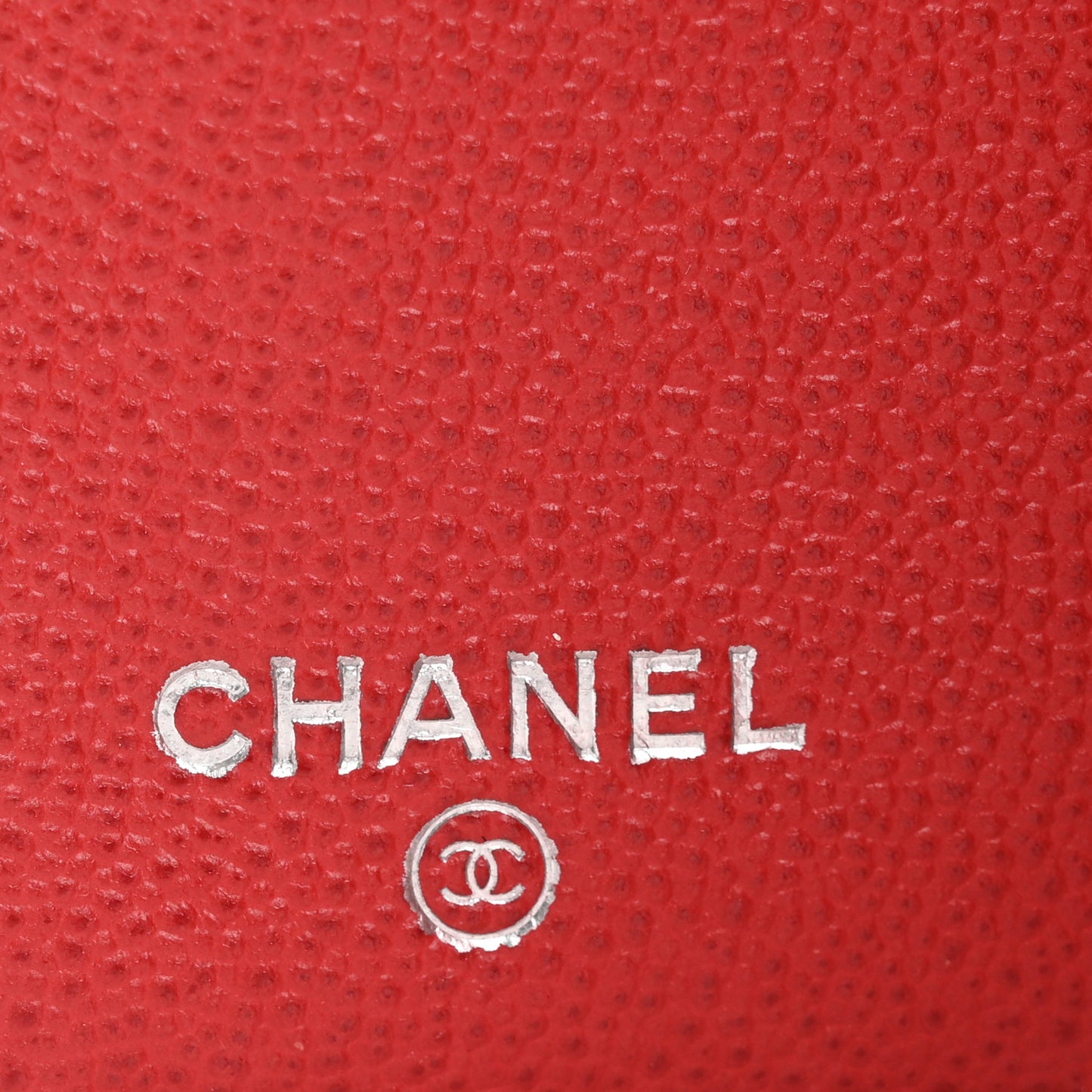 Grained Calfskin Quilted CC Box Flap Wallet Red