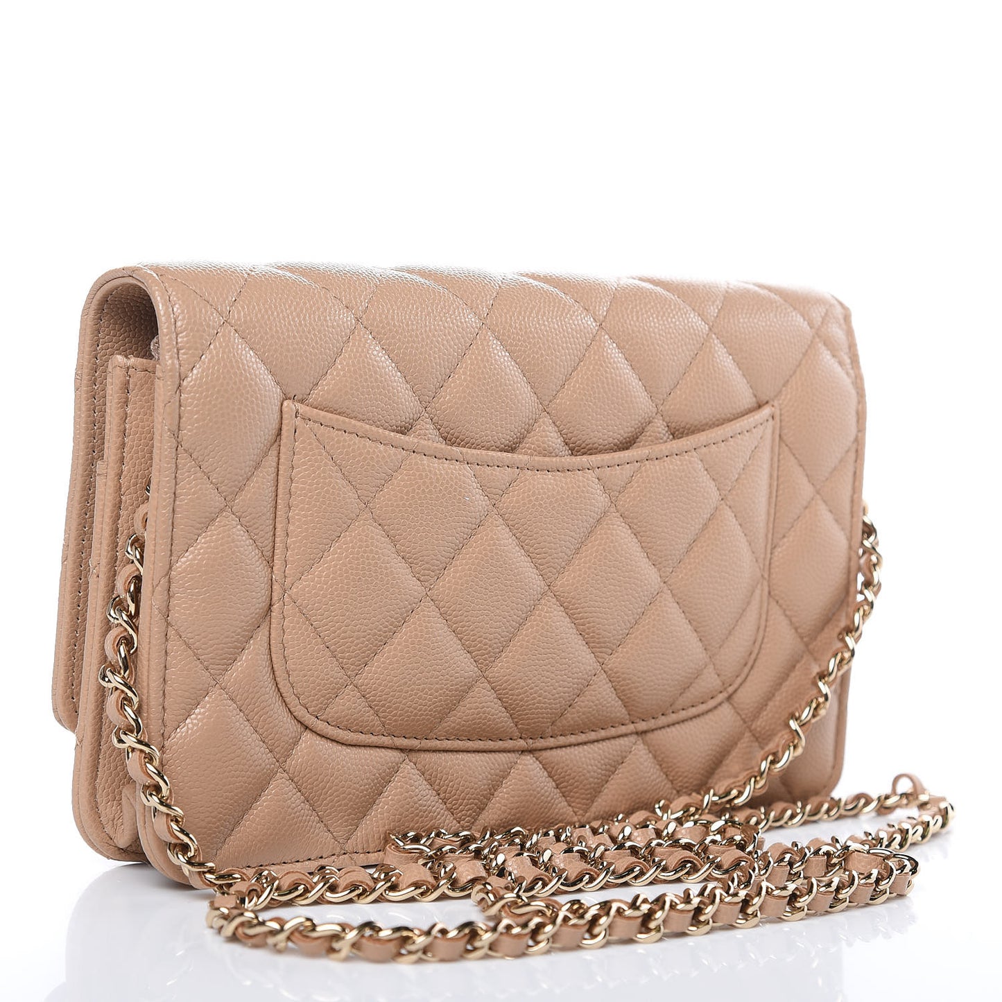 Caviar Quilted Wallet On Chain WOC Beige