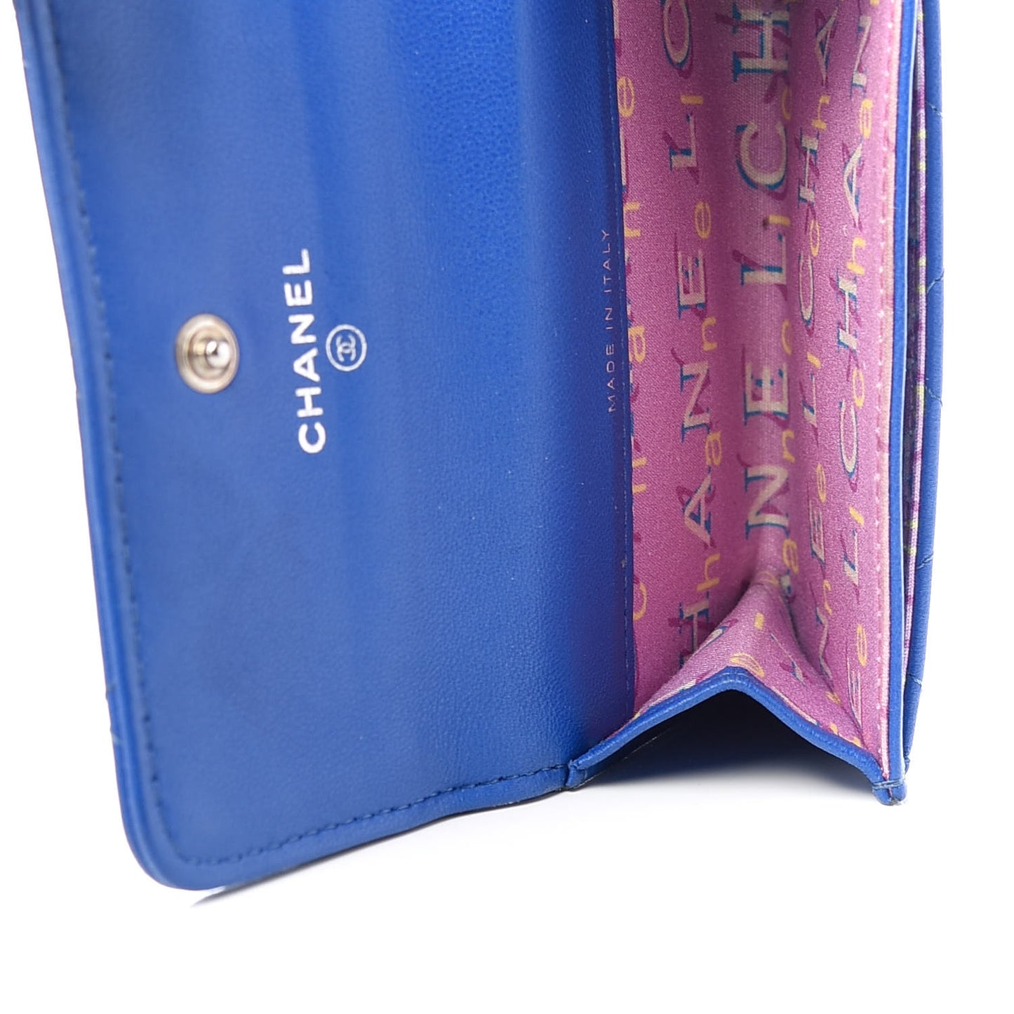 Lambskin Quilted Flap Card Holder Blue
