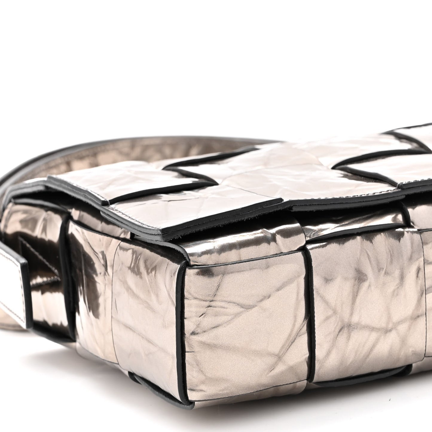 Metallic Crushed Calfskin Maxi Intrecciato Cassette Crossbody Bag Anchor
