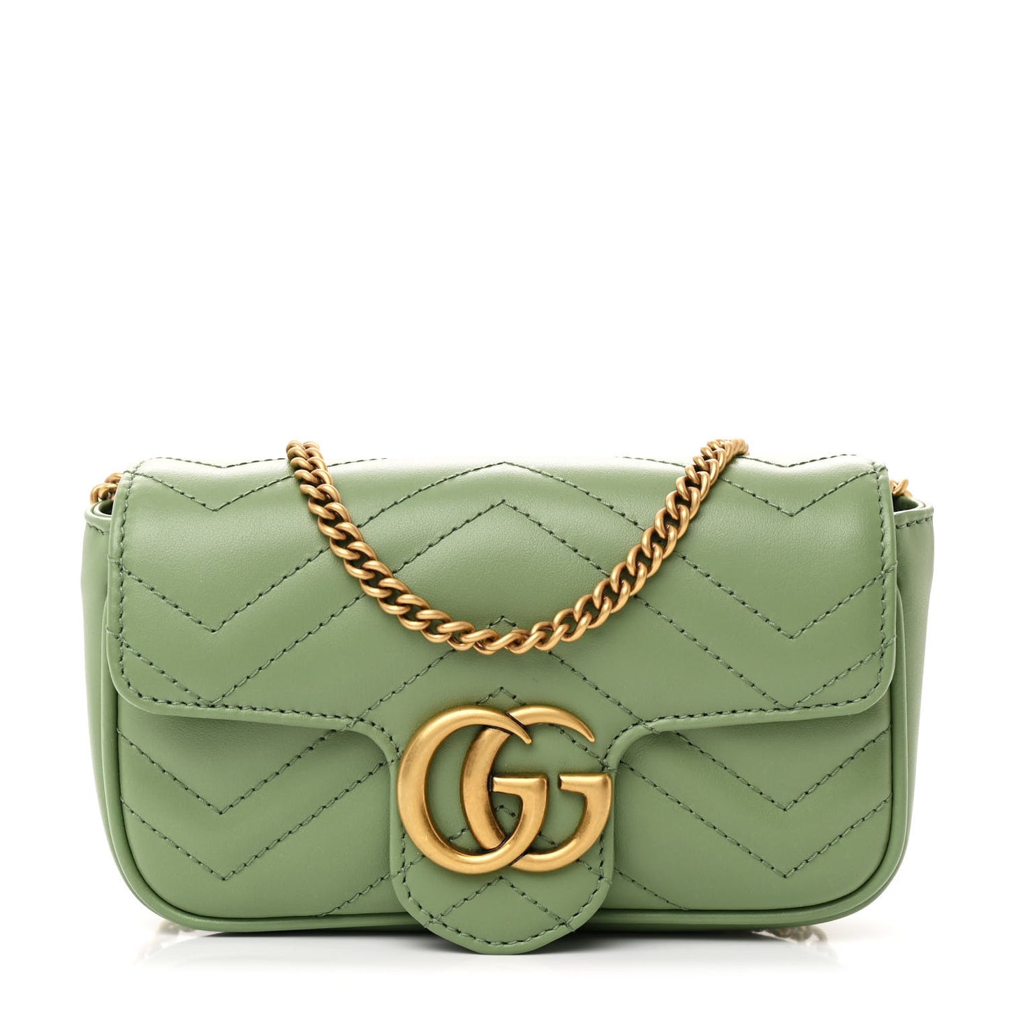 Calfskin Matelasse Super Mini GG Marmont Shoulder Bag Salamander Green