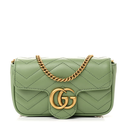Gucci Calfskin Matelasse Super Mini GG Marmont Shoulder Bag Salamander Green 1 of 11