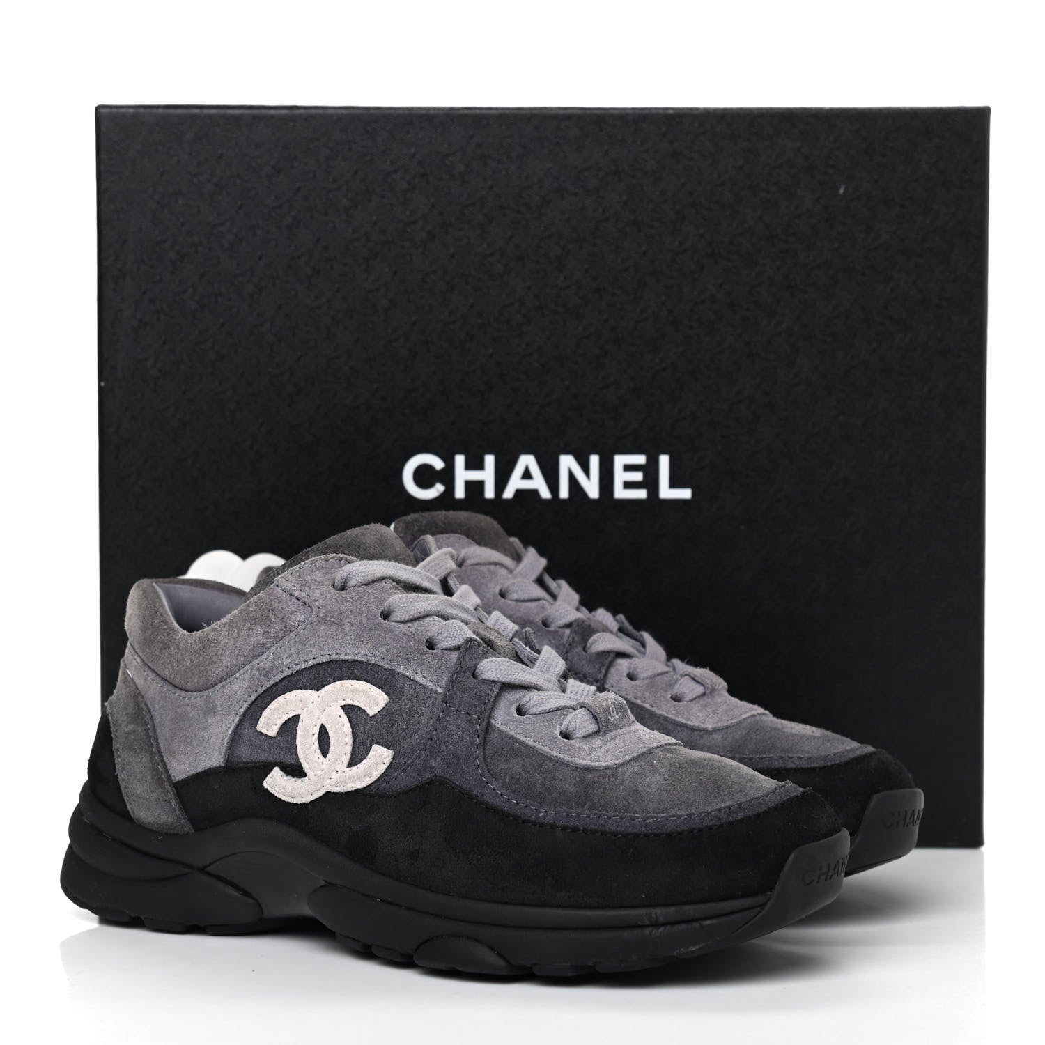 Chanel Suede Calfskin CC Sneakers 35 Grey 11 of 11