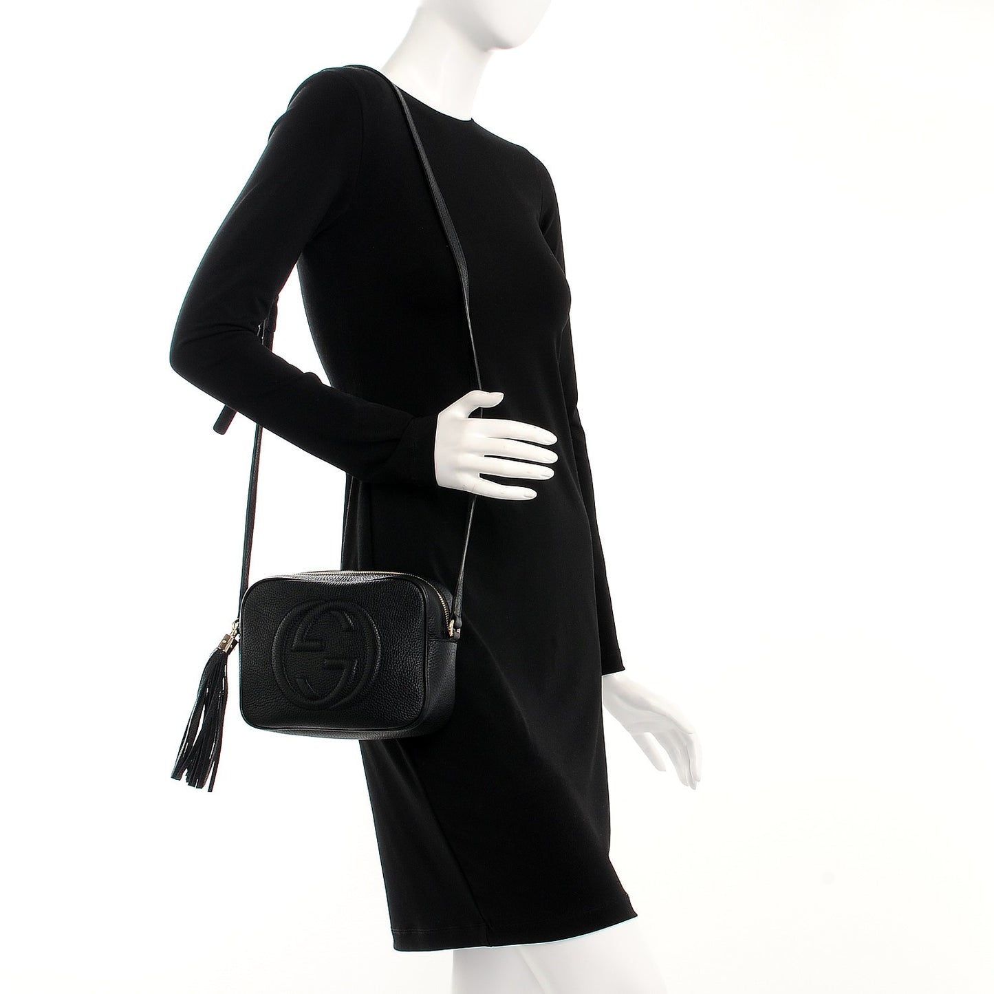 Pebbled Calfskin Small Soho Disco Bag Black