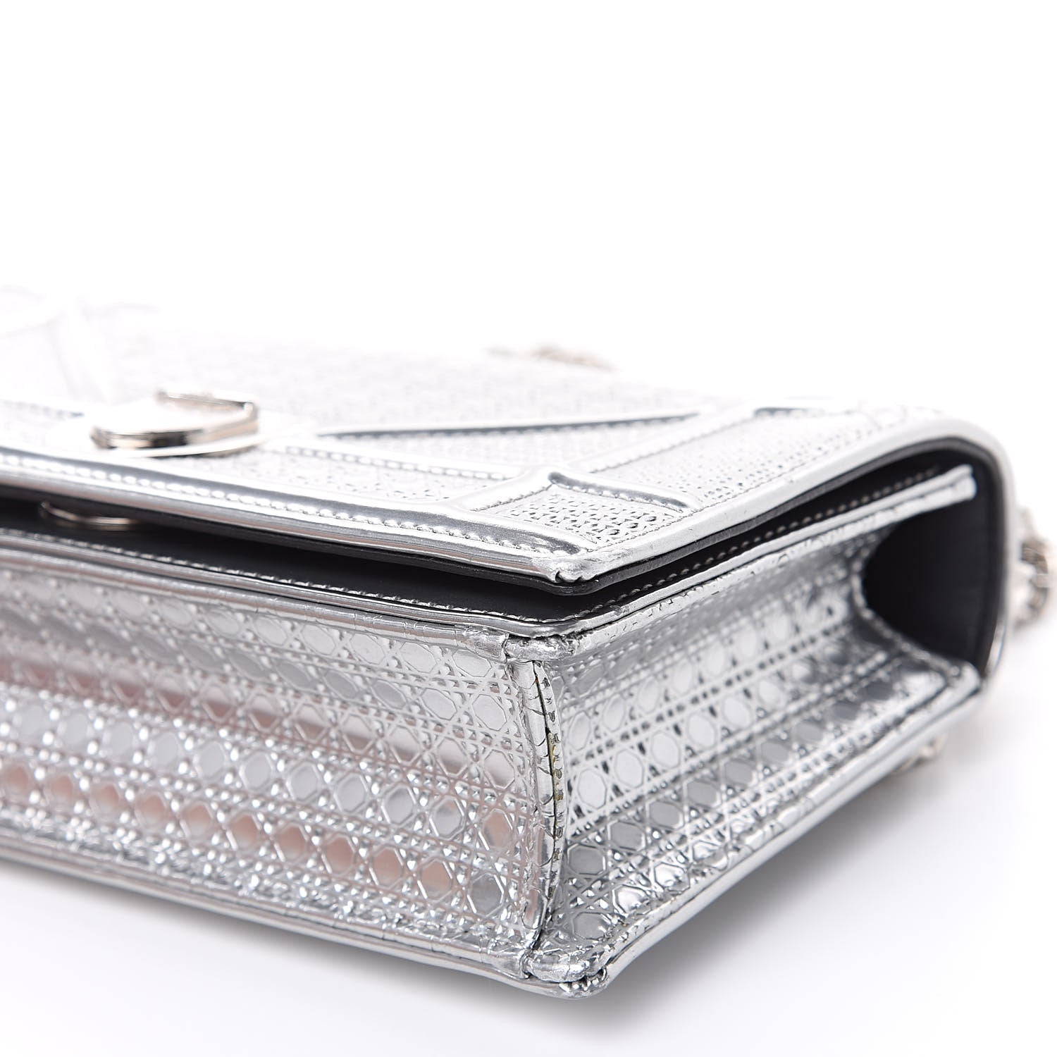 Christian Dior Metallic Patent Micro-Cannage Mini Diorama Flap Bag Silver 8 of 11