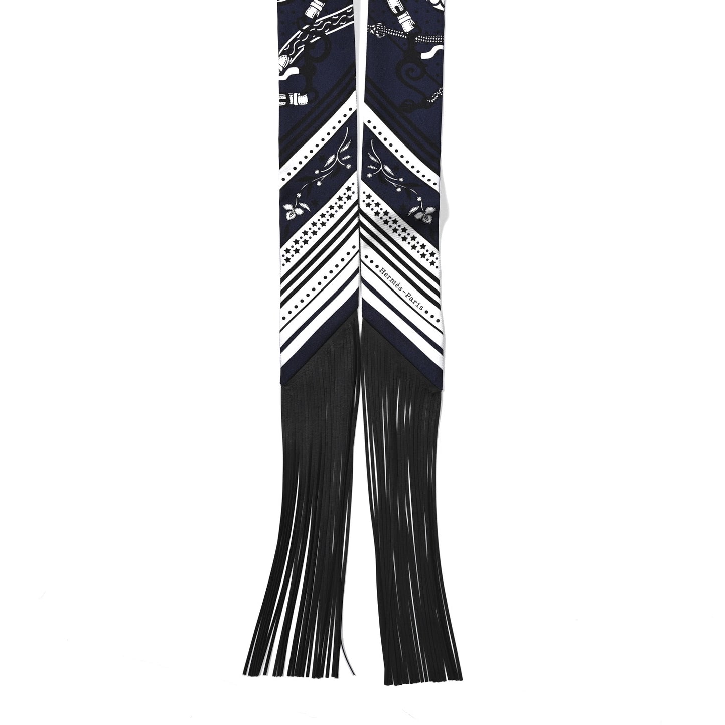 Silk Festival Des Amazones Bandana Fringed Twilly Bleu Black