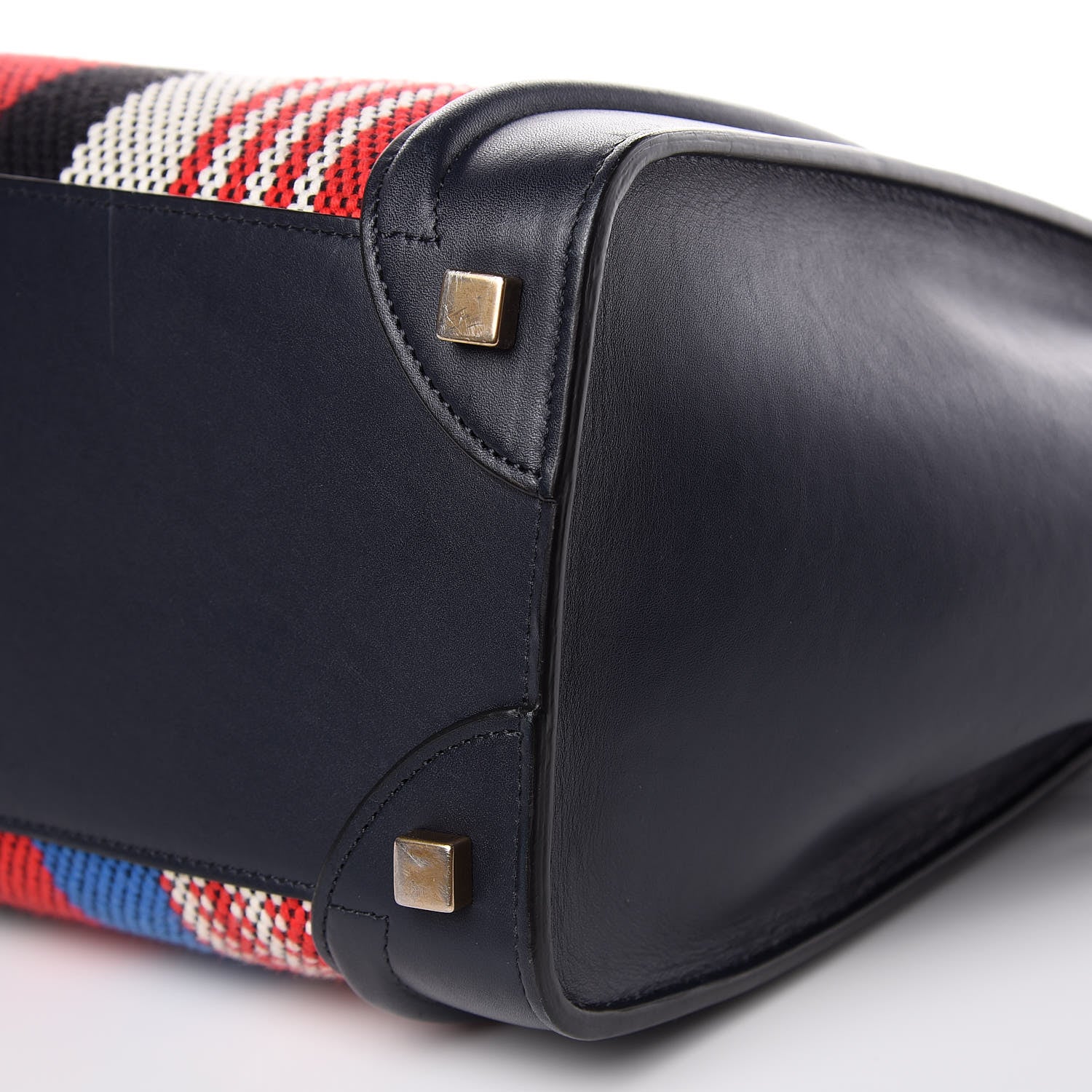 Celine Smooth Calfskin Striped Canvas Micro Luggage Navy Blue 10 of 17