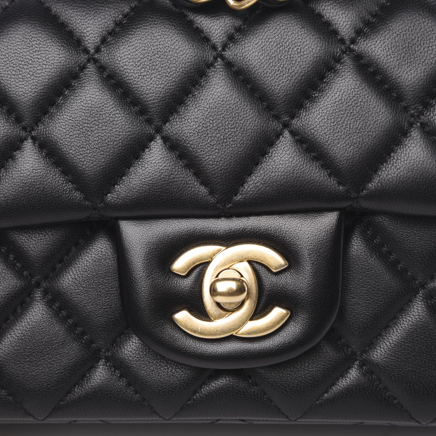 Lambskin Quilted Mini Rectangular Flap Black