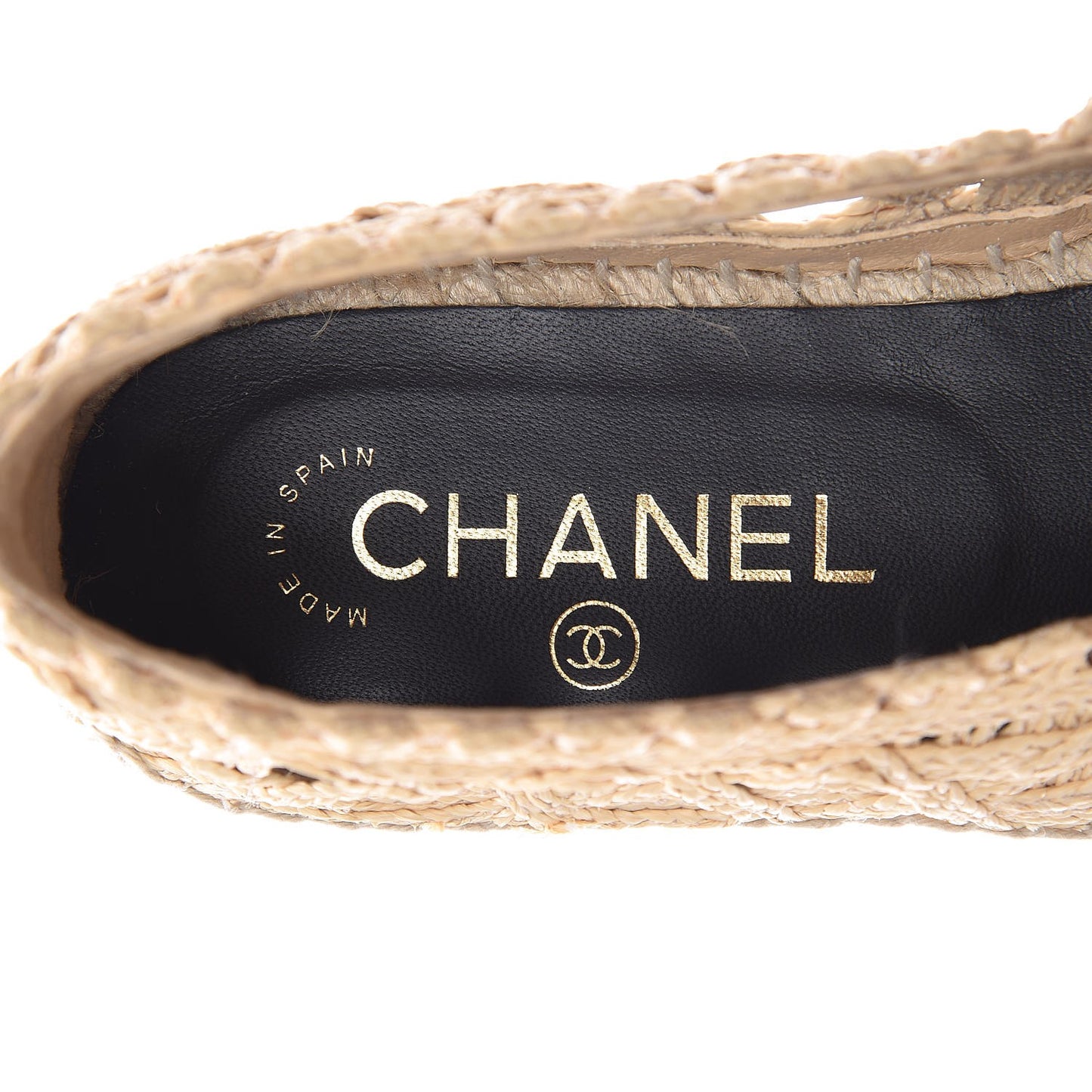 Raffia Fabric CC Espadrilles 38 Beige Black