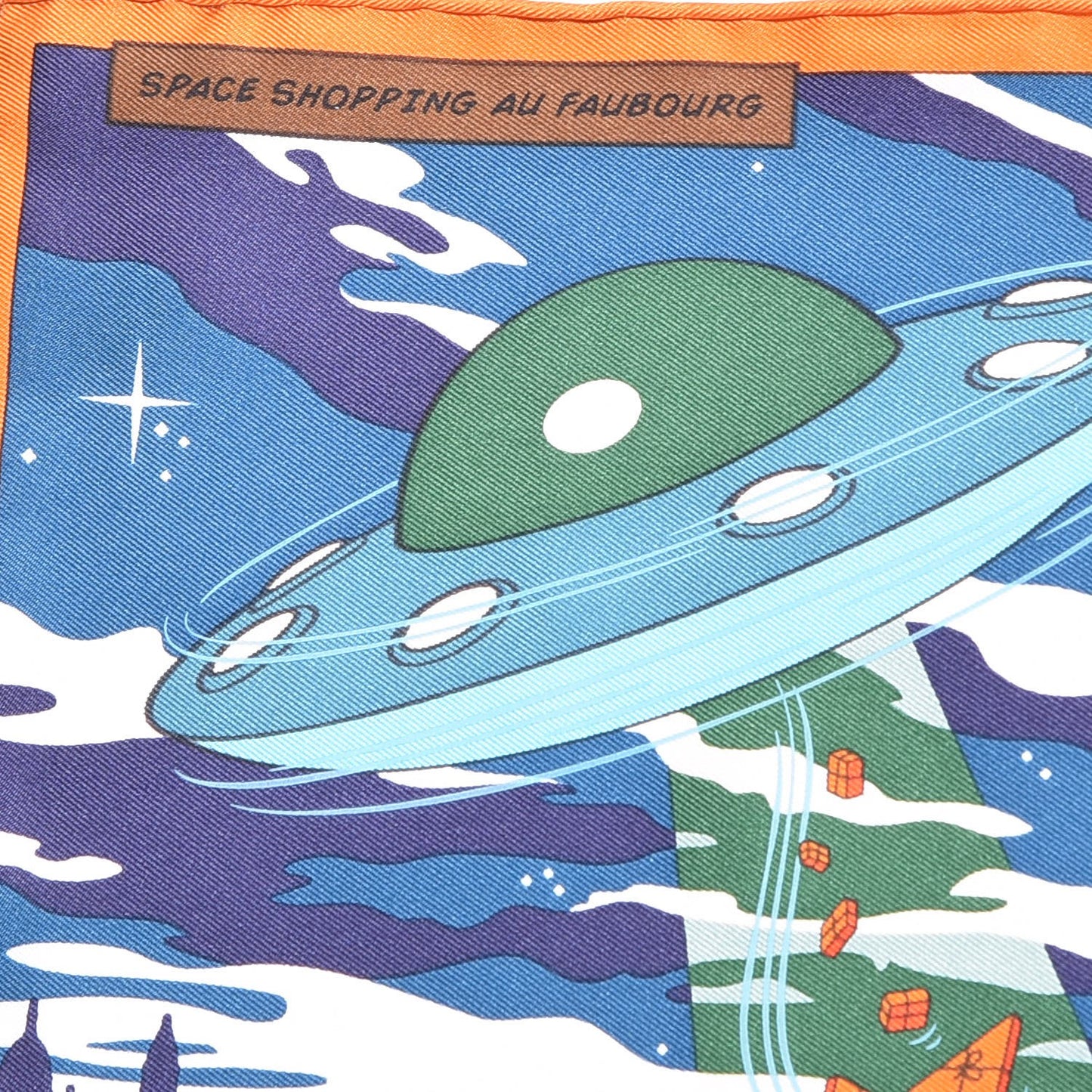 Silk Space Shopping Au Faubourg Pocket Square Bleu Orange Vert