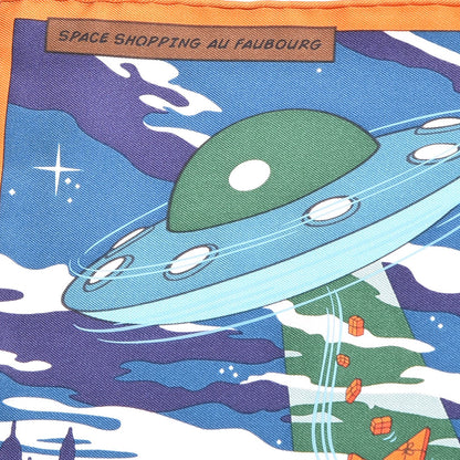 Hermes Silk Space Shopping Au Faubourg Pocket Square Bleu Orange Vert 6 of 6