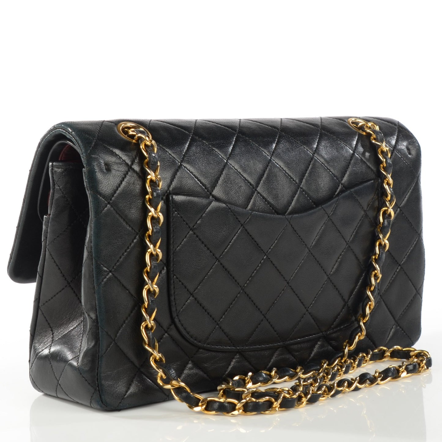 Lambskin Quilted Medium Double Flap Black