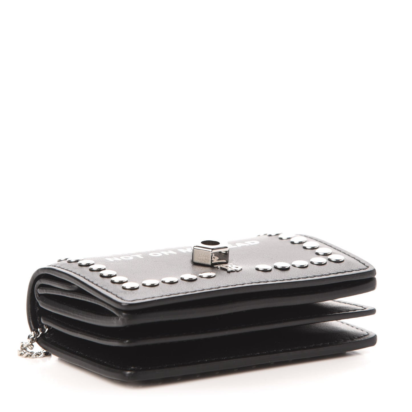 Calfskin Studded Jessie Chain Card Case Black