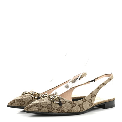 Gucci Monogram Horsebit Womens Slingback Ballet Flat 36.5 Beige Ebony Cocoa 4 of 14