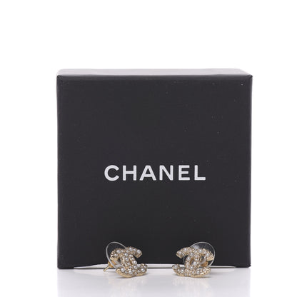 Chanel Metal Graduated Pearl Crystal CC Earrings Light Gold 5 of 5
