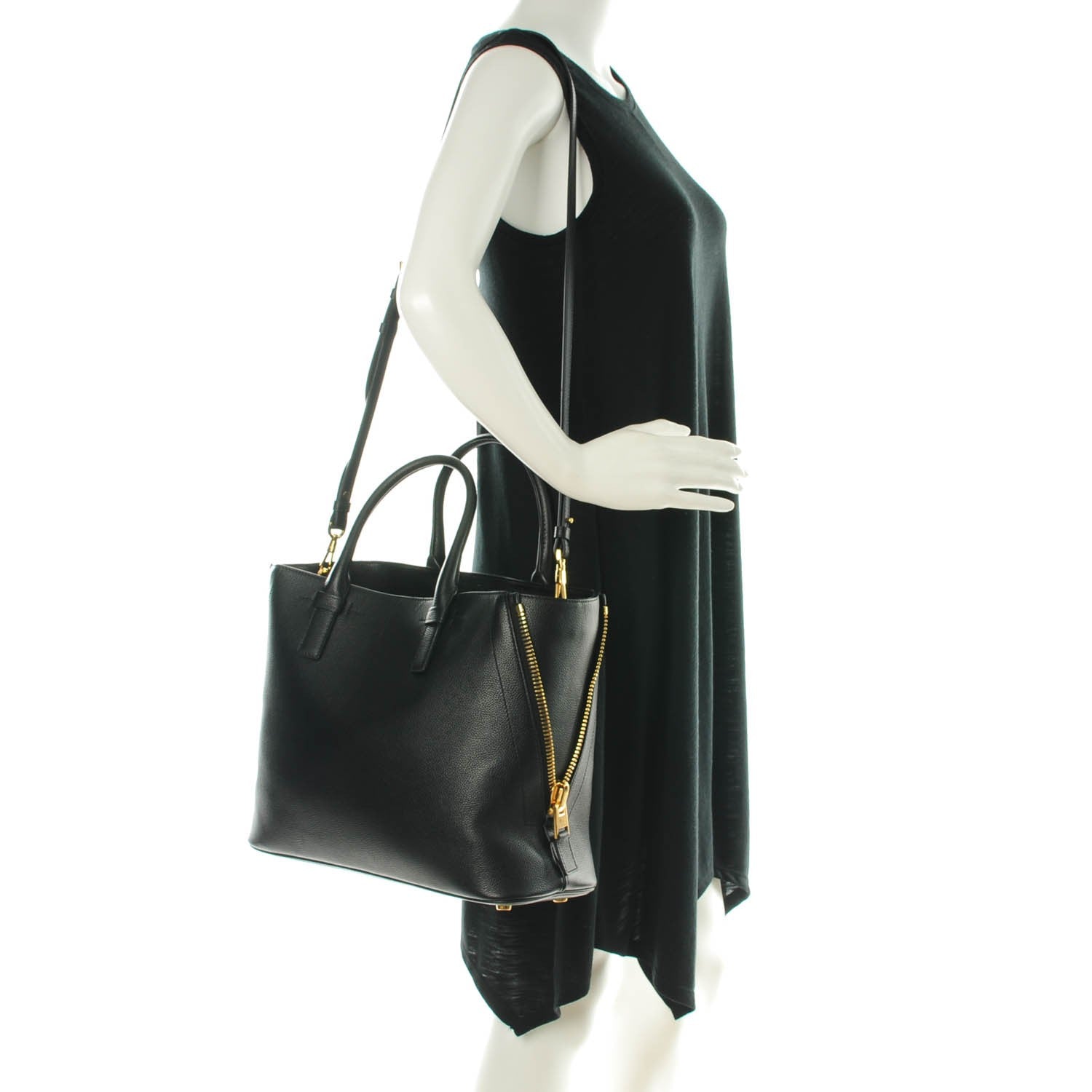 Tom Ford Pebbled Calfskin Medium Jennifer Zip Tote Black 2 of 6