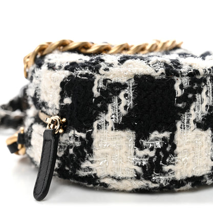 Chanel Wool Tweed Lambskin Quilted Chanel 19 Round Clutch With Chain and Coin Purse Black White Ecru 9 of 10